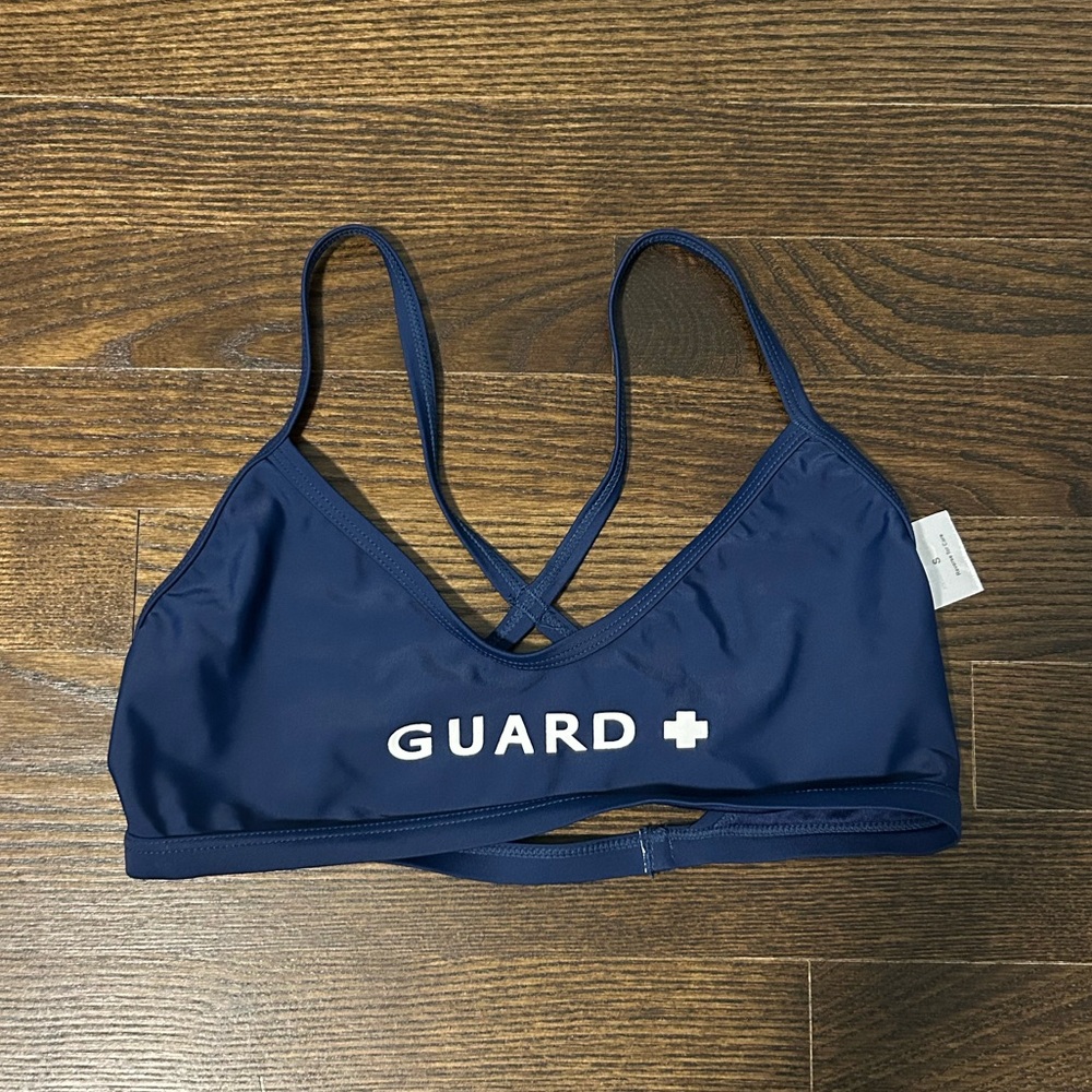 Guard cross back navy bikini top